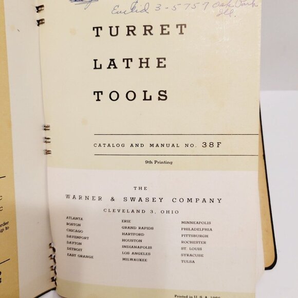Vtg Turret Lathe Tools Warner & Swasey 1956 Catalog Manual #38F - Picture 3 of 6